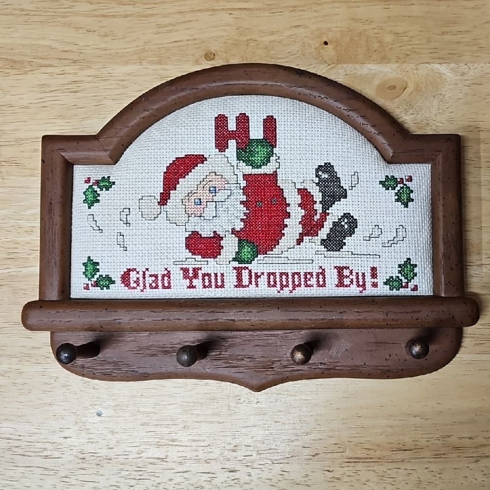 Festive Christmas Holiday Santa Wall Hanging with Hooks